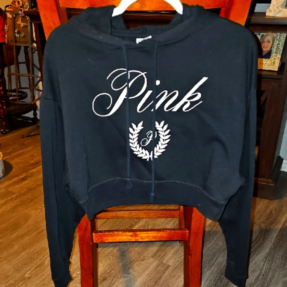 Victoria Secret PINK Sz XS Cropped Hoodie, Black And White. Very Nice!